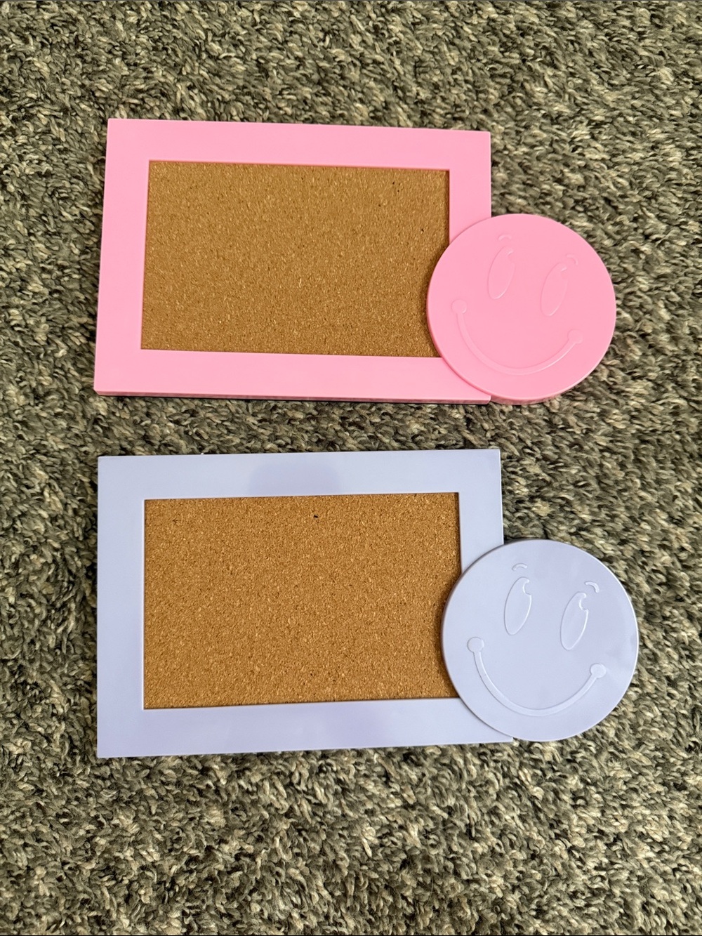 Set of 2 Cute Smiley Cork Photo Frames - Pink & Lavender